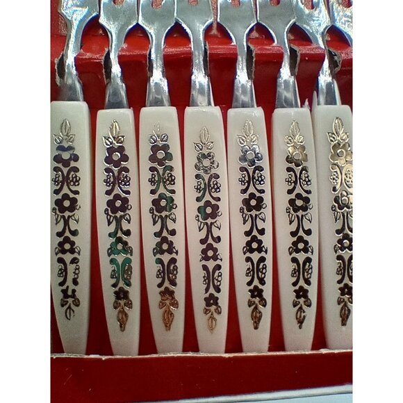 Little Fork Set 12 Piece Stainless Steel Ornate Gold Floral Handles Vintage 4 In - Picture 10 of 16